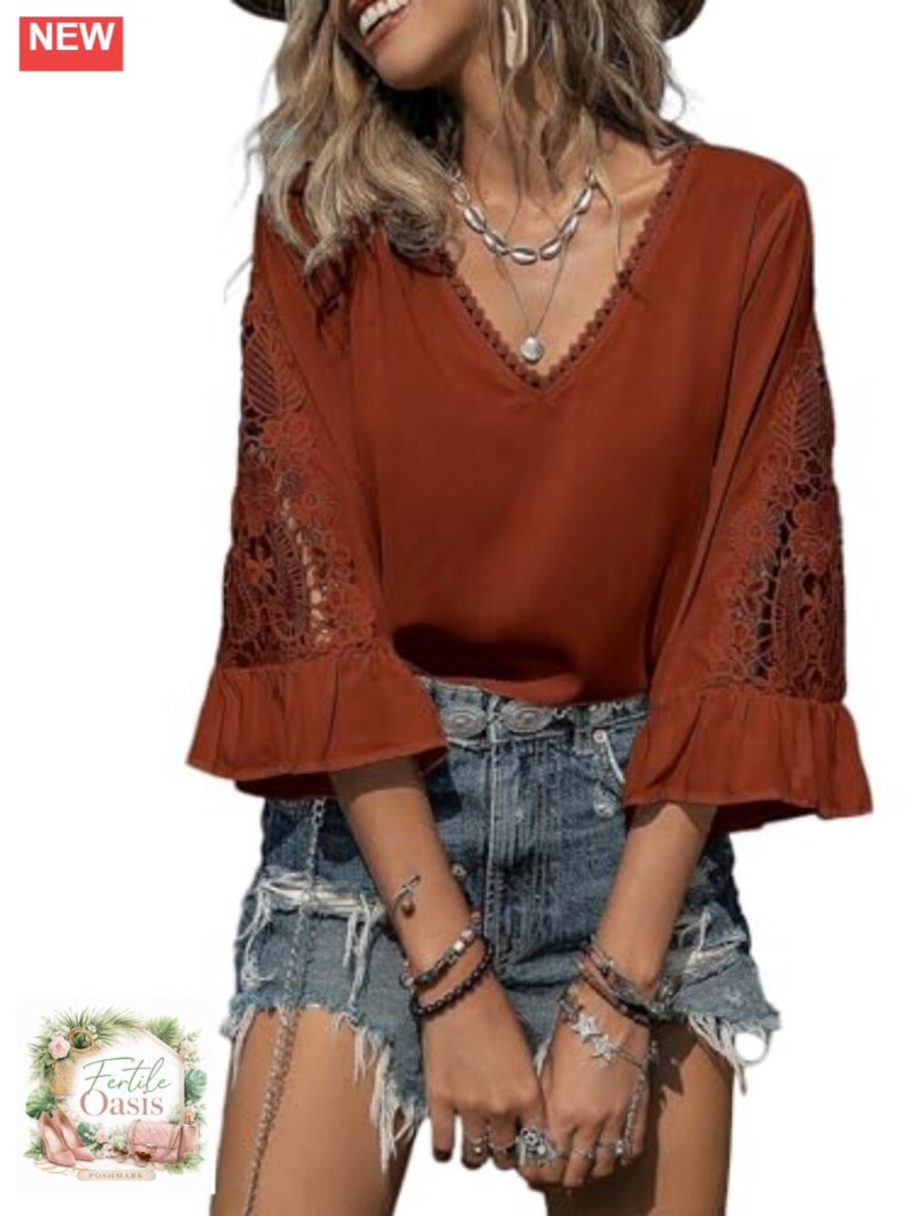 Women's V-Neck Cotton Blend 3/4 Sleeve Blouse Business Casual Top